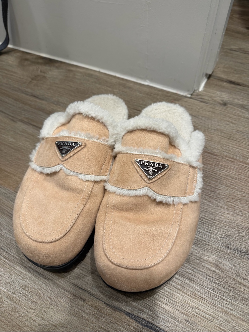 Beige Shearling-Lined Clogs